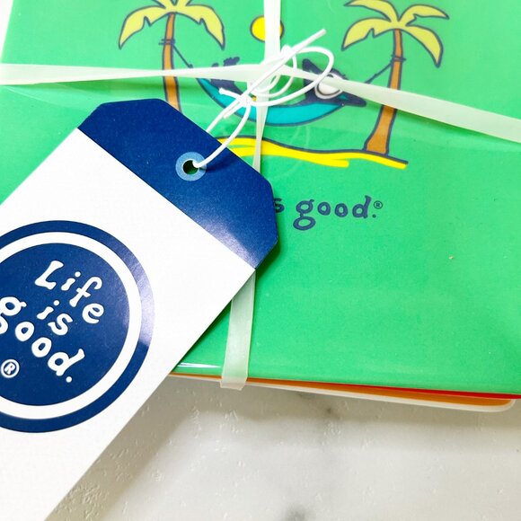 LIFE IS GOOD Set of 4 Melamine Square Plates 6" - Vintage Designs NEW - Picture 5 of 7